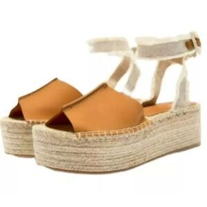 ZARA LEATHER FLATFORM SANDALS SIZE  8 US BROWN